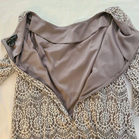 Jessica Howard Cream Beige Sequin Crochet Lace Overlay Lined Shift Dress Size 16 - Picture 5 of 10